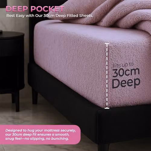 Snug City Teddy Fleece Extra Deep Fitted Sheet, Purple, Double, W/D/H: 140 x 200 x 30 cm – 3