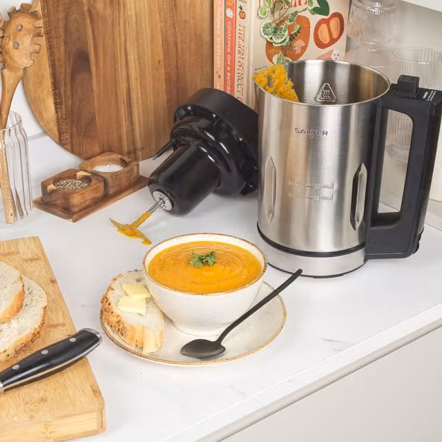 Salter Electric Soup Maker with Keep Warm Function, 1.6L, Silver and Black Stainless Steel