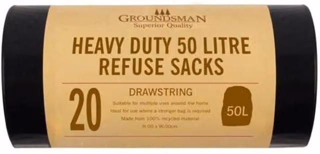 Groundsman Heavy Duty Black Plastic Refuse Sacks, Pack of 20