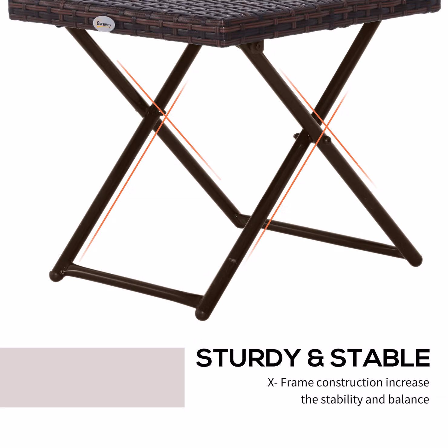 Outsunny Brown Rattan Folding Square Coffee Table for Garden and Balcony, W/D/H: 40 x 40 x 40 cm – 5