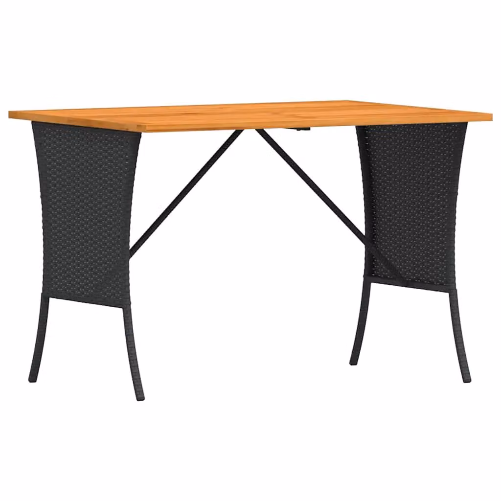 Berkfield Home Garden Table with Black Poly Rattan and Acacia Wood Top, W/D/H: 105 x 75 x 72 cm – 1