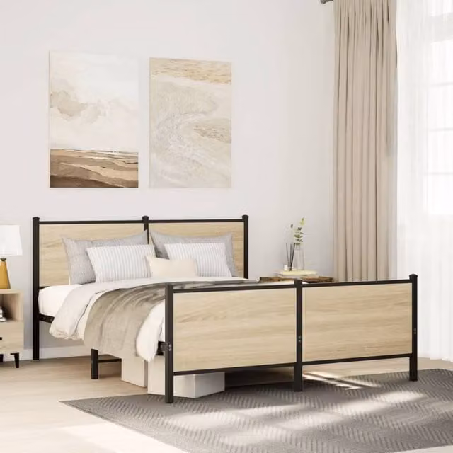 Berkfield Home Metal Bed Frame in Sonoma Oak Brown, W: 137 cm, L: 190 cm