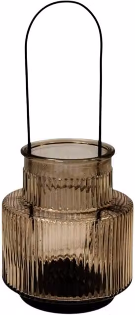 Four Candle Smokey Brown Large Round Glass Pillar Candle Holder with Handle