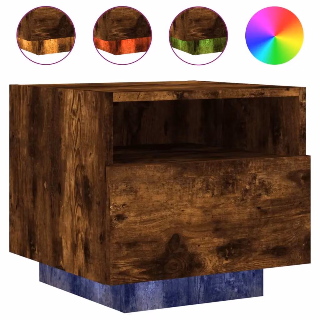 Berkfield Home Set of 2 Modern Smoked Oak Bedside Cabinets with Integrated LED Lights, Brown, W: 40 cm, D: 39 cm, H: 37 cm – 5