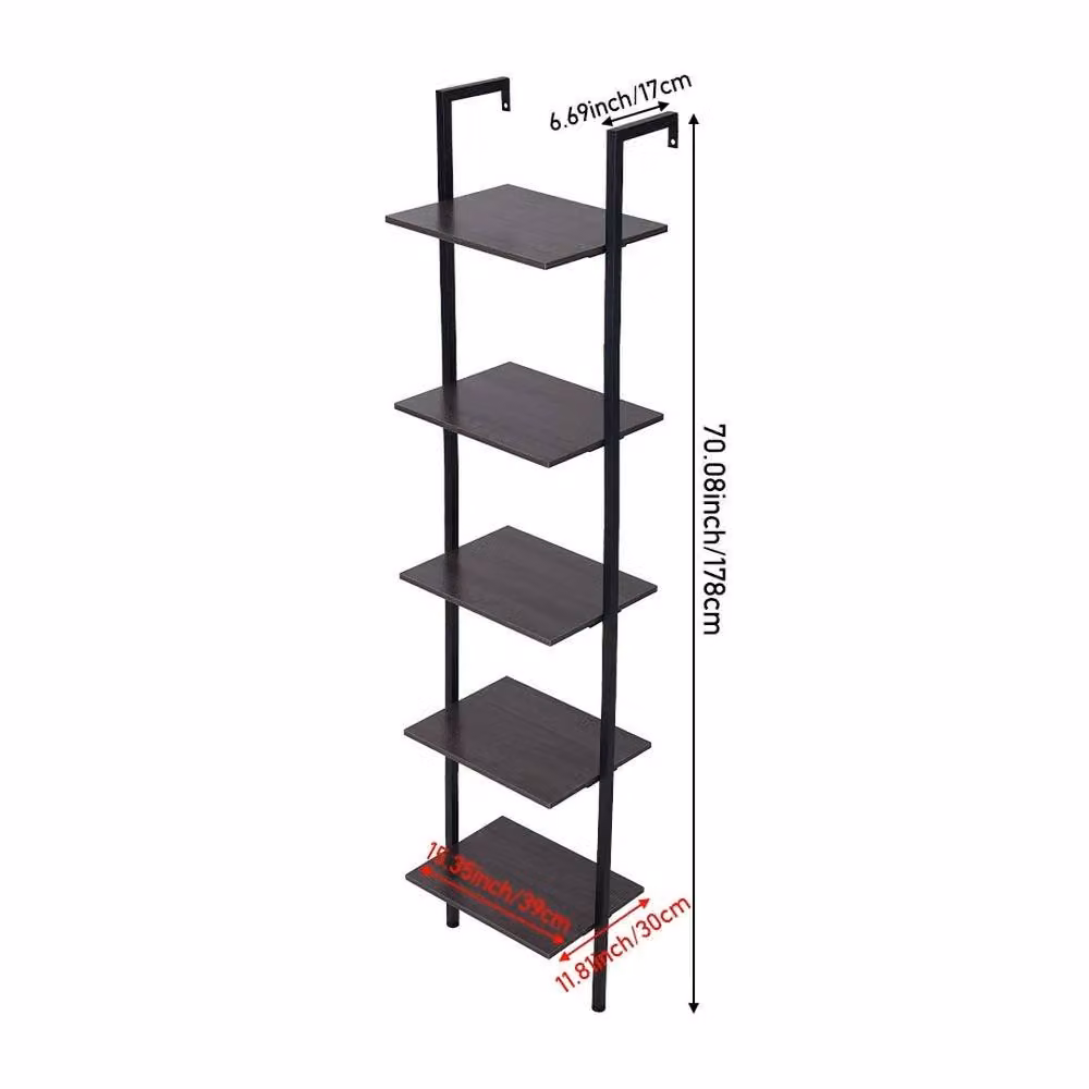 ERGOVEXA 5 Tier Black Metal Ladder Storage Shelving Unit with Adjustable Shelves – 2