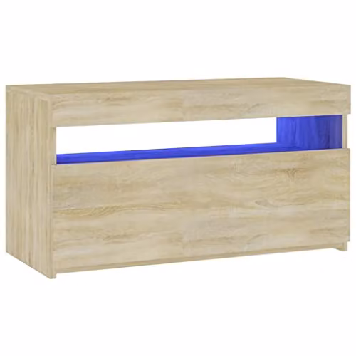 vidaXL Modern TV Cabinet with LED Lights in Sonoma Oak, Brown, W: 75 cm, D: 35 cm, H: 40 cm – 2