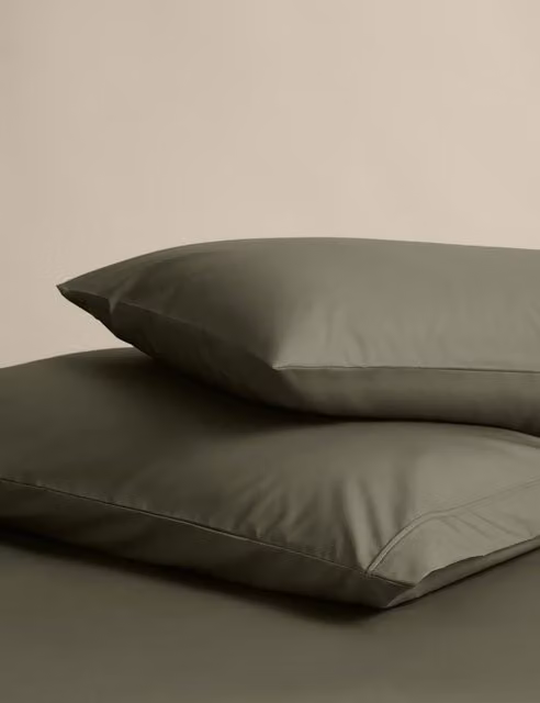 M&S 2 Pack Egyptian Cotton Pillowcases in Khaki Green