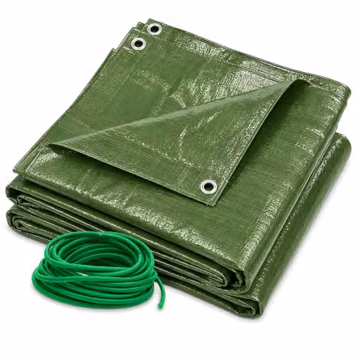 SolaDirect Green Heavy-Duty Waterproof Tarpaulin with 10m Elastic Tie Rope, 3 x 3m – 1