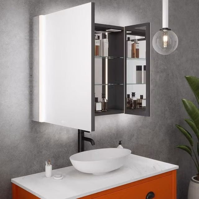 Loops IP44 LED Twin Bathroom Mirror Cabinet with Bluetooth Speaker and Demister, W: 80 cm, H: 70 cm, D: 13 cm