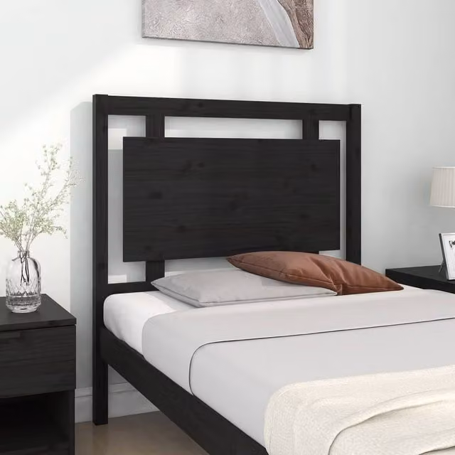 Berkfield Home Beautiful Bed Headboard in Black Solid Pine Wood, W/D/H: 95.5 x 4 x 100 cm