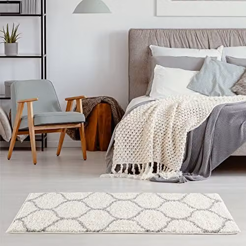 THE RUGS Moroccan Shaggy Area Rug, Grey and White, W: 80 cm, L: 150 cm – 2