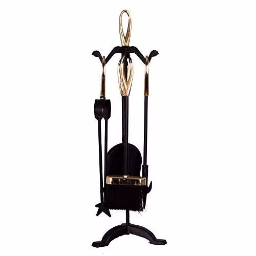 Fire Vida 5 Piece Buxton Fireplace Companion Set in Black and Gold – 4