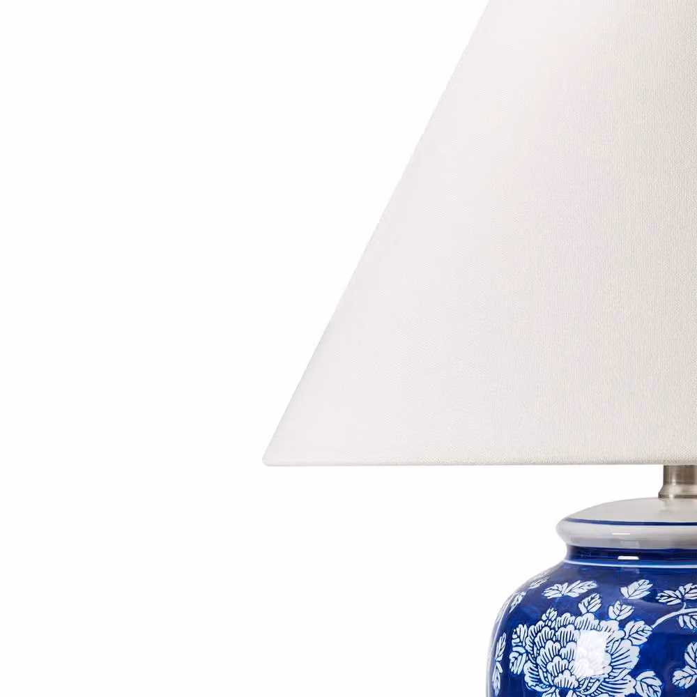 Wyld and Coco Blue and White Ceramic Table Lamp with Fabric Shade – 3