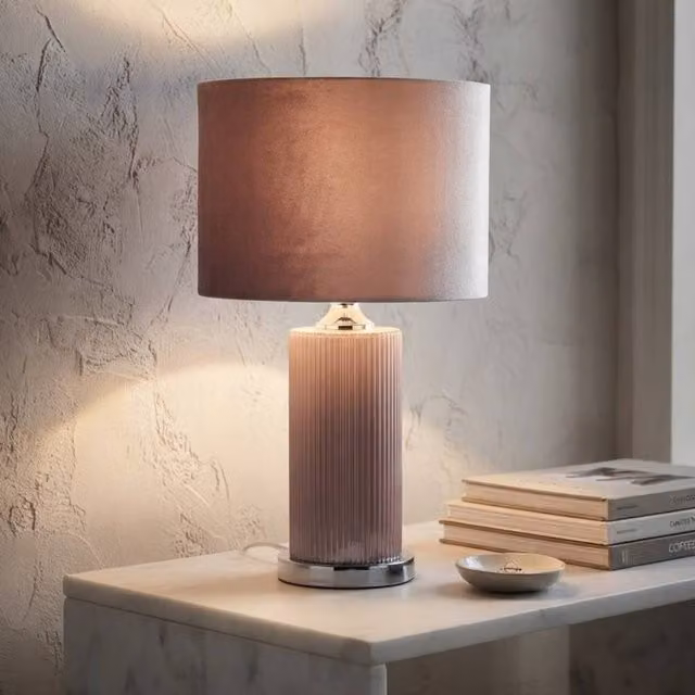 Garden Greatness Pink and Silver Contemporary Ribbed Glass Table Lamp