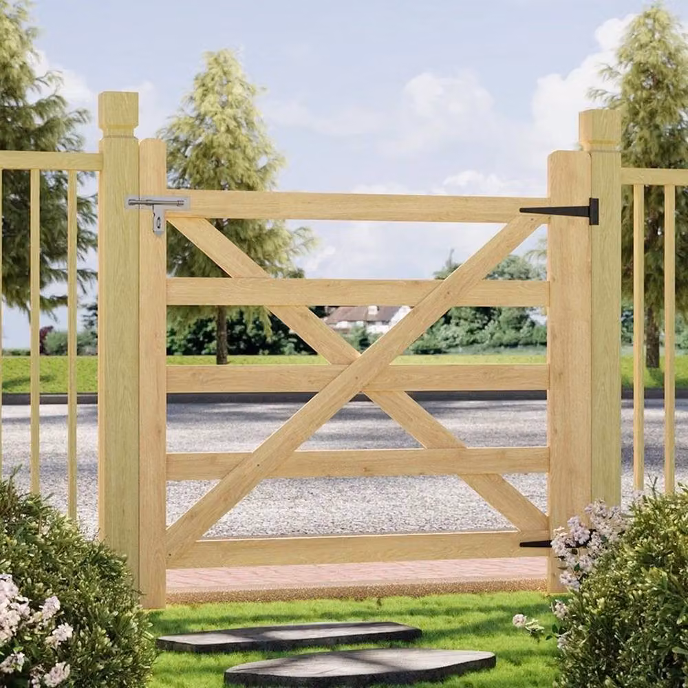 Kelvenix Retro Brown Wood and Stainless Steel Swing Gate, W: 90 cm, H: 120 cm – 3
