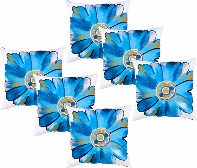 Gardenista Set of 6 Daisy Turquoise Floral Printed Outdoor Scatter Cushions