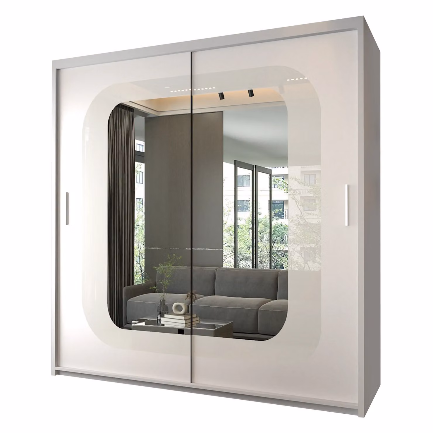 Sliding Wardrobes 4U Modern Double Door Sliding Wardrobe with LED Light, White, W: 150 cm, H: 217 cm – 2