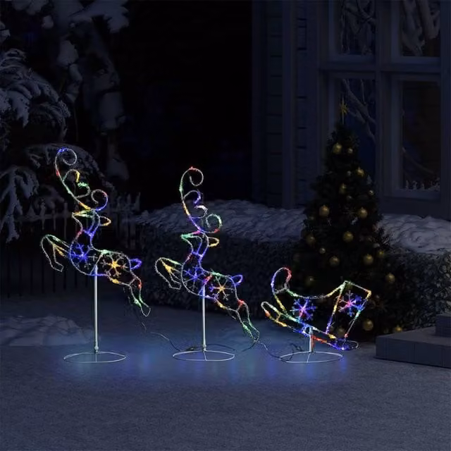 Berkfield Home Multicolour Acrylic Christmas Flying Reindeer and Sleigh LED Decoration W/D/H: 260 x 21 x 87 cm – 1