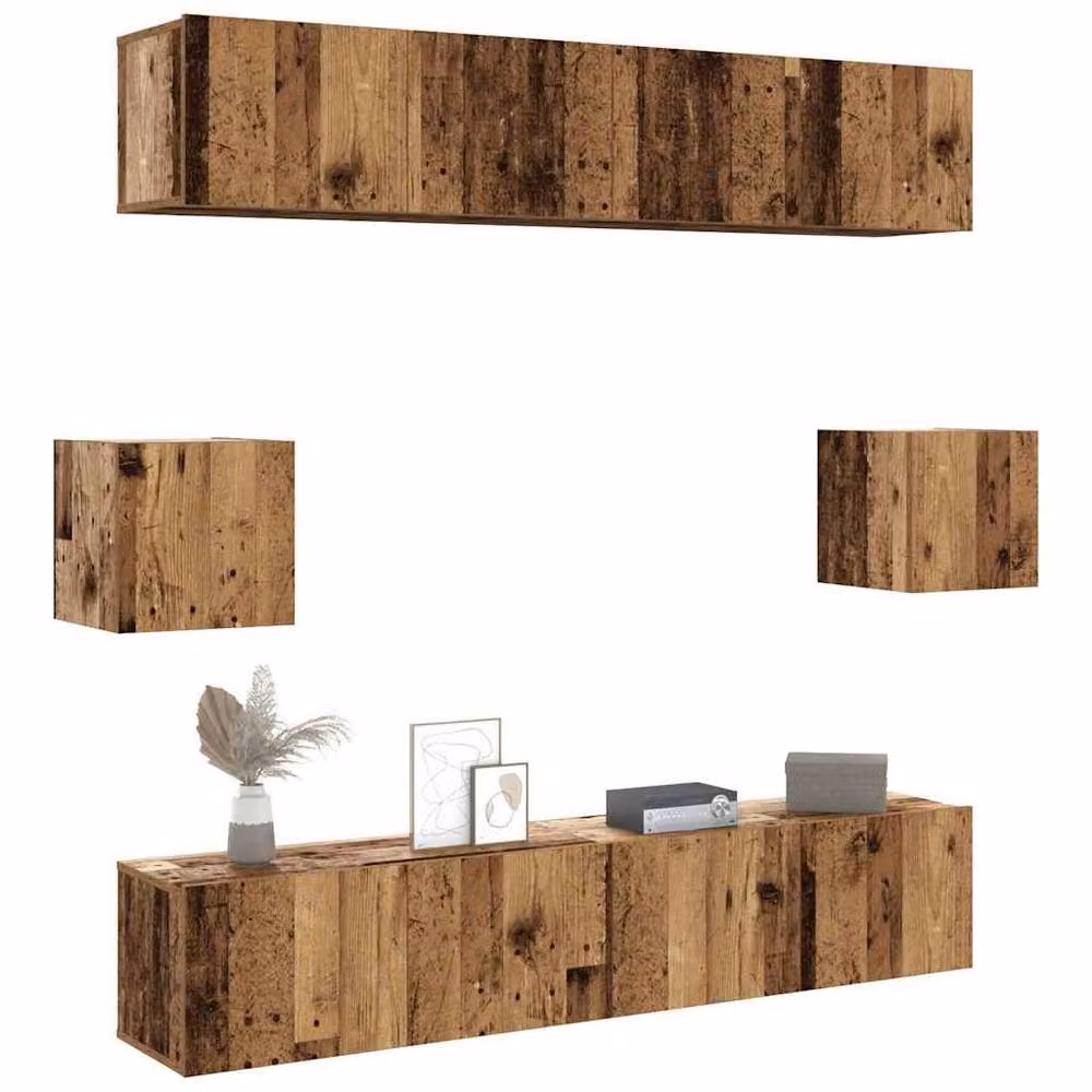 Berkfield Home Classic 6 Piece Wall-Mounted TV Cabinet Set in Brown Engineered Wood – 2