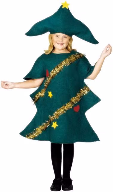 Smiffys Childrens Christmas Tree Costume in Green, Gold and Brown for Ages 7-9 Years
