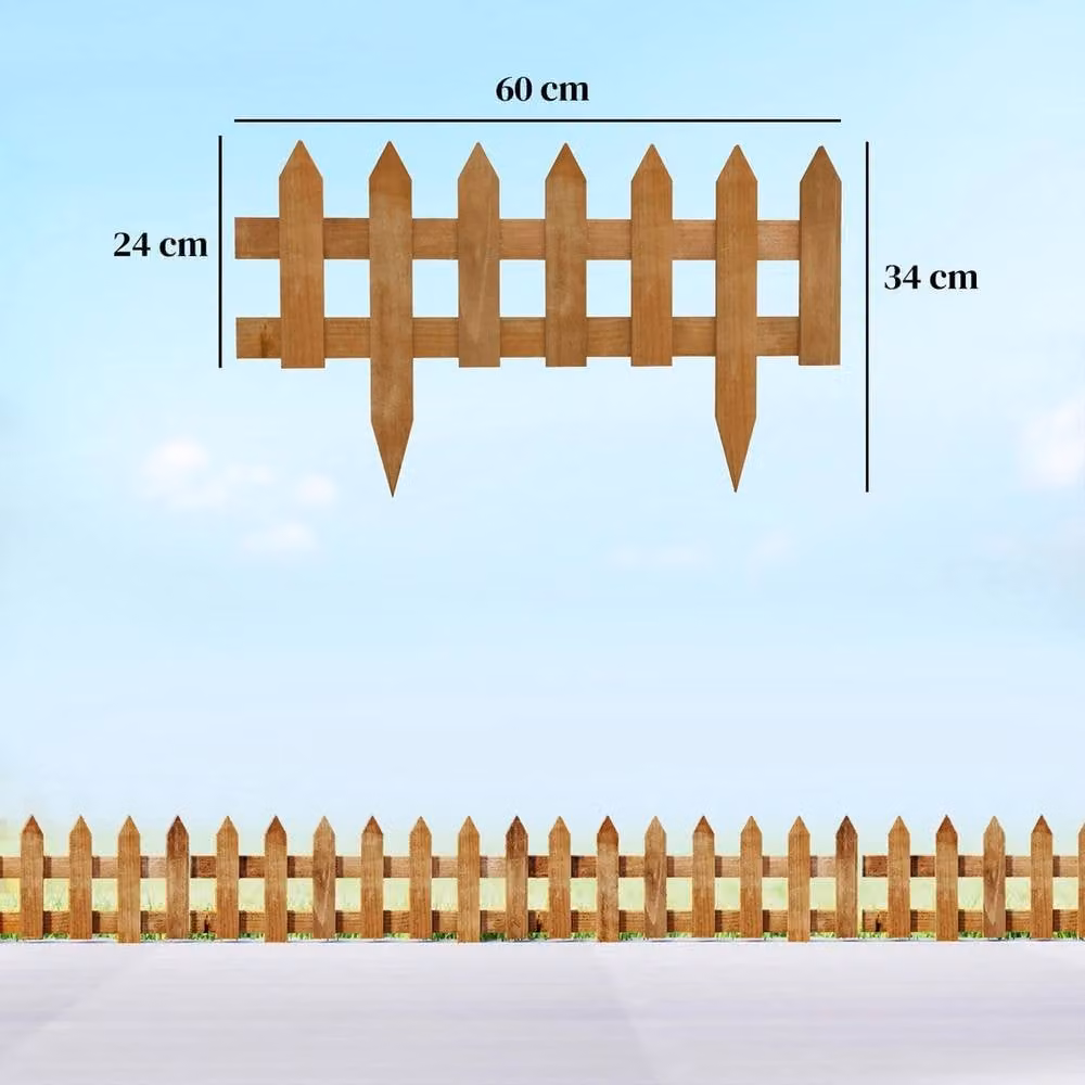 NESTLUNE Pack of 12 Brown Wooden Plant Border Fences, W: 100 cm, H: 15 cm – 2