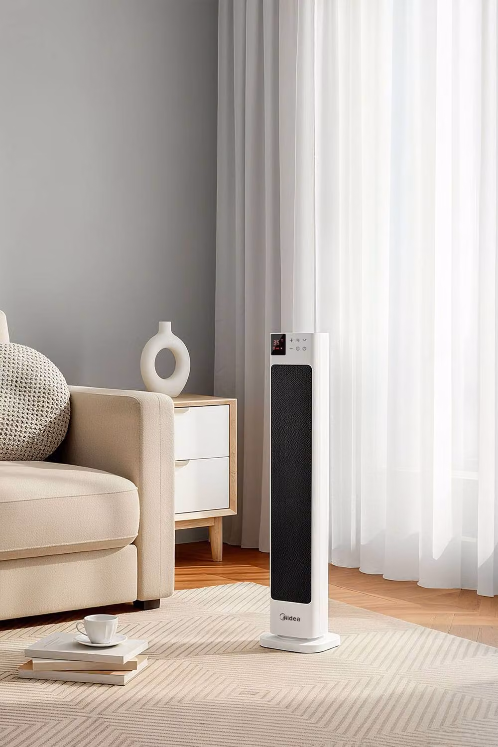 Midea 2KW PTC Ceramic Tower Heater with Remote Control and Oscillation, White – 4