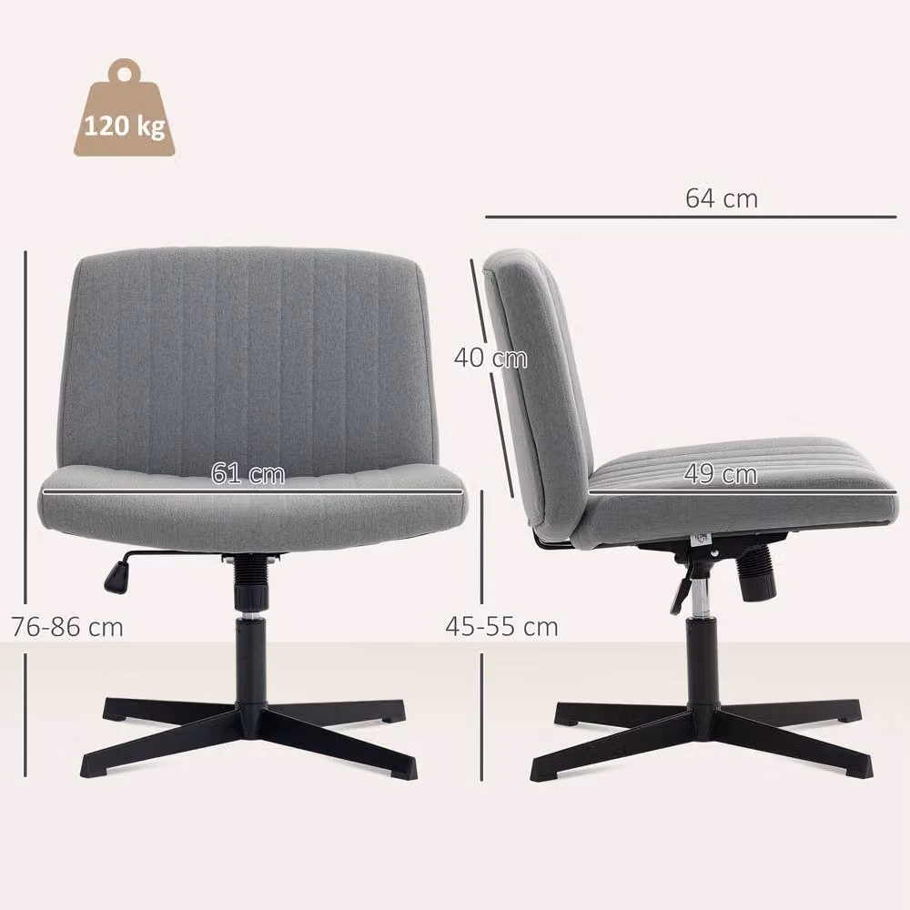 STILVORA Grey Fabric Armless Task Chair with Swivel and Weight Adjustment – 2