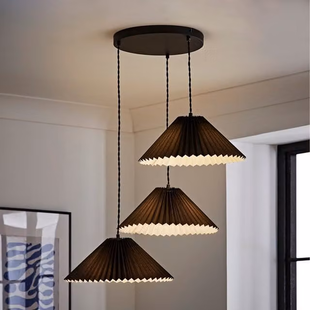 ValueLights Akira Fabric Pleated Triple Drop Ceiling Pendant Light in Black