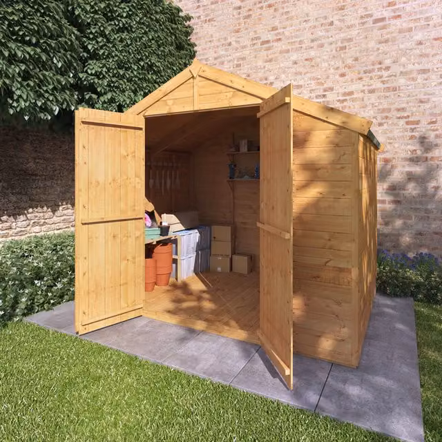 BillyOh Rustic Brown Wooden Apex Shed with Tongue and Groove Construction and Floor, W/D/H: 183 x 244 x 183 cm