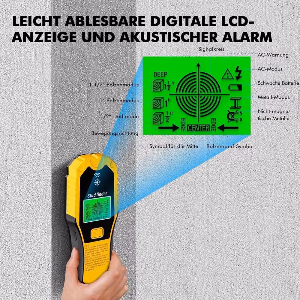 FLAVORA 5 in 1 Metal Wood Cable and Electricity Detector Wall Scanner Line Finder in Yellow – 3