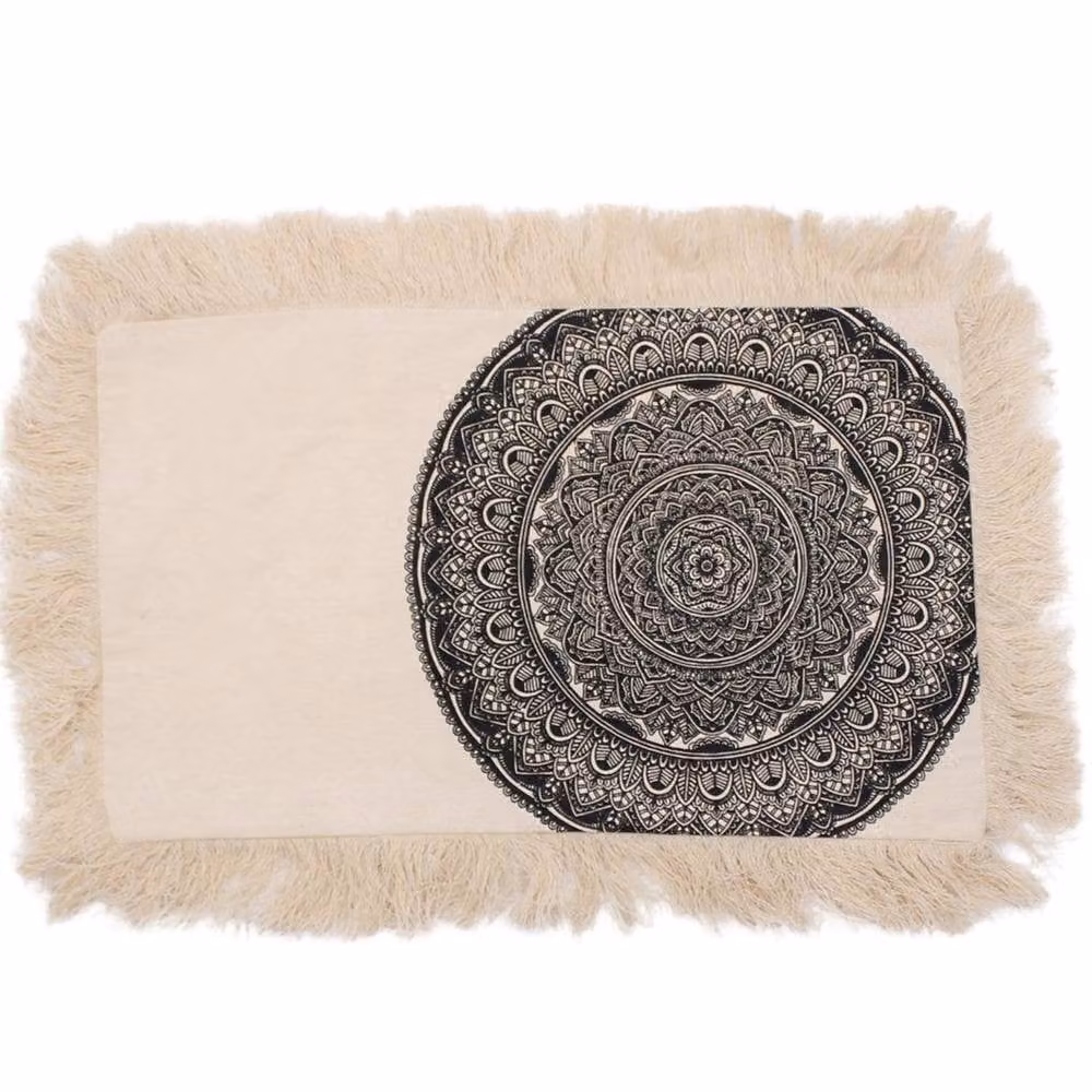 KDMD Traditional Mandala Cushion in Black and Beige, W: 50 cm, H: 30 cm