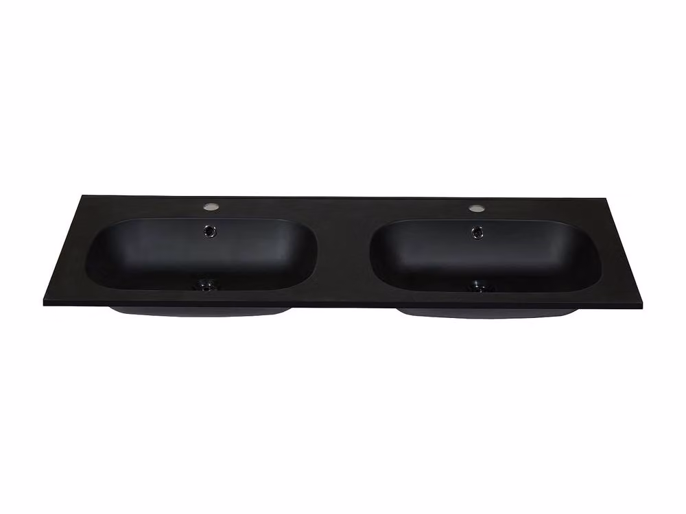 Vente-unique Double Built-In Rectangular Resin Stone-Effect Sink in Black, W: 120 cm, D: 46 cm, H: 14.5 cm – 2