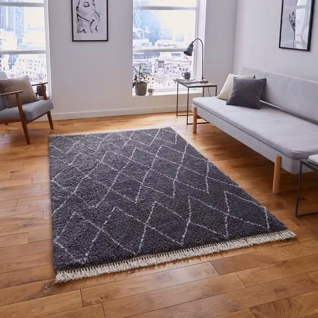 Terrys Boho Moroccan Shaggy Rectangular Rug, Grey, W: 80 cm, L: 150 cm