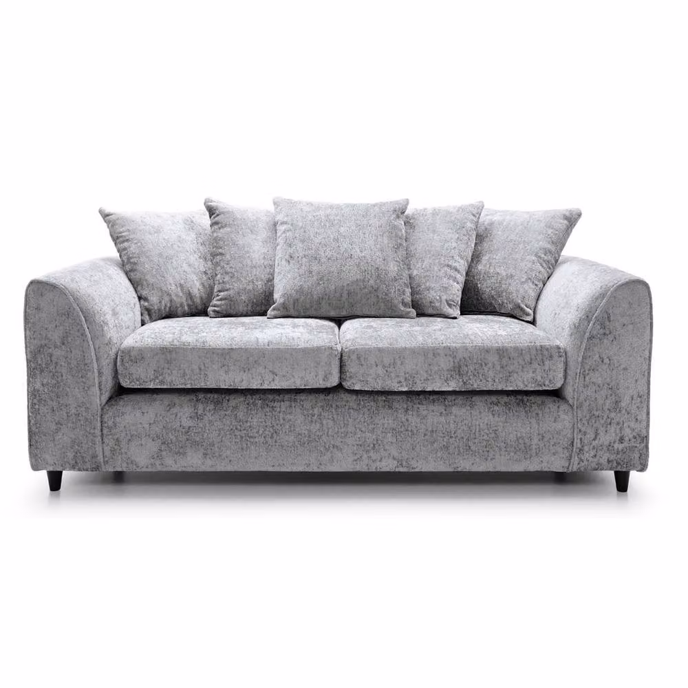 Furnishings For Less UK Monaco Chenille Fabric 3 Piece Sofa Suite in Light Grey, including 3 Seater Sofa, 2 Seater Sofa and Armchair with Scatter Back – 2
