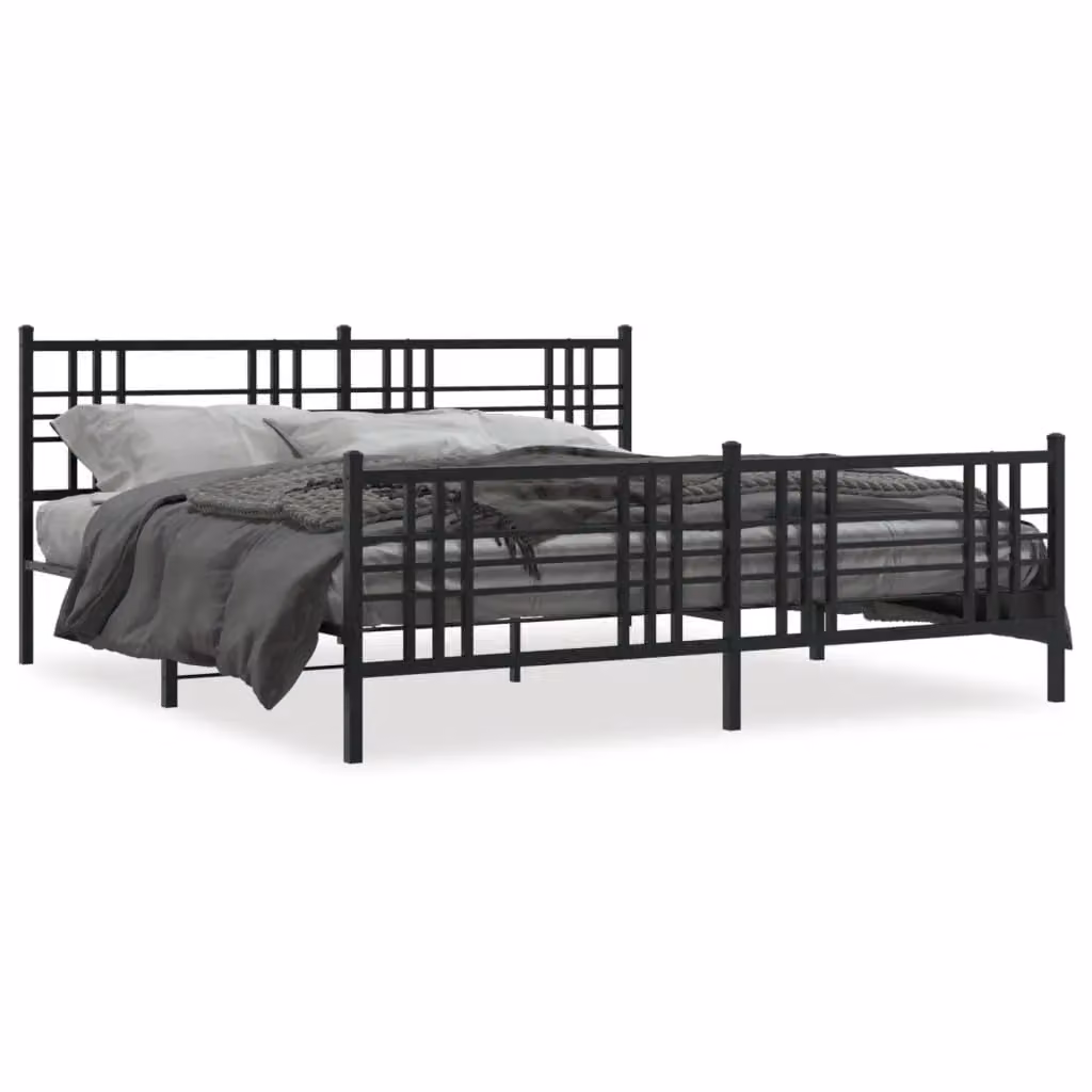 Berkfield Home Metal Bed Frame with Footboard, Black, W: 193 cm, D: 203 cm – 2