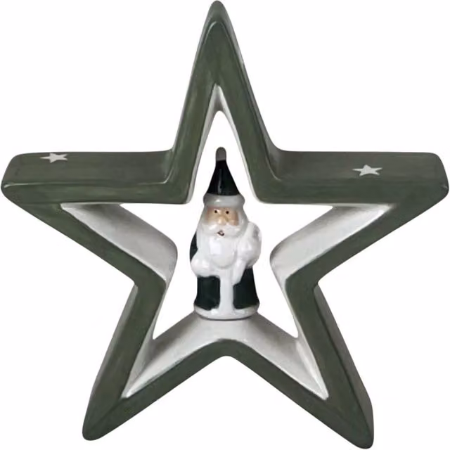 Four Candle Green and White Ceramic Star Christmas Tabletop Decoration