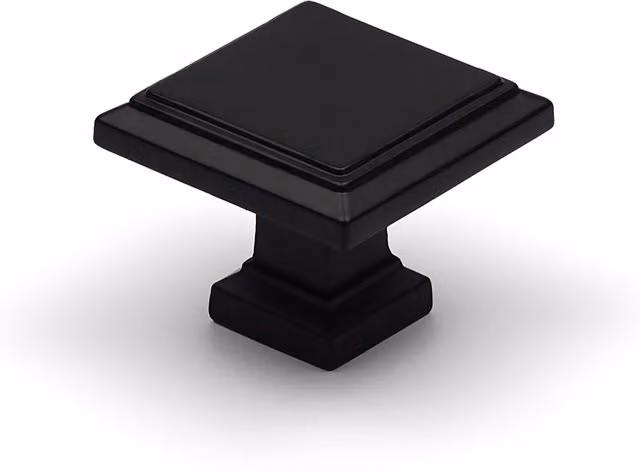 Handle & Home Squared Cabinet Bar Handle and Coordinating Knob in Matt Black Zinc