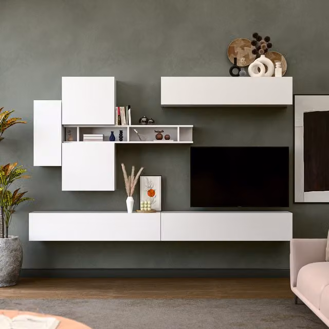 Decorotika Salamanca Wall Mounted Minimalist Entertainment Center in High Gloss White