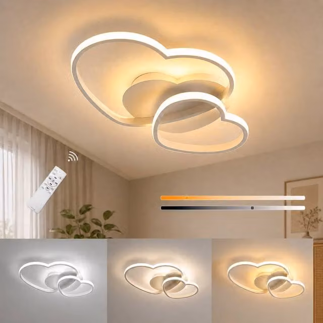 Goeco Modern Three Heart LED Ceiling Light, Dimmable with Remote Control, White – 1