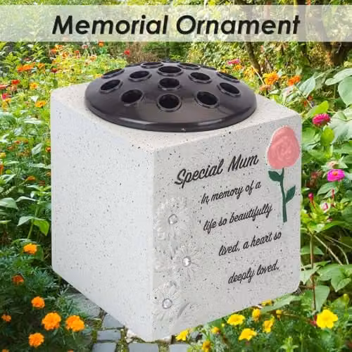 VFM e-Store Memorial Ornament Flower Pot Planter, Grey, W: 14 cm, D: 13.5 cm – 3