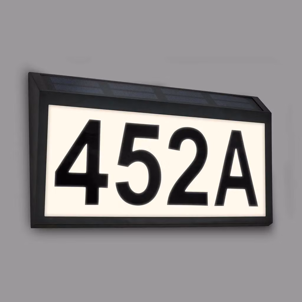 Briloner Solar House Number Outdoor LED Light with Dusk Sensor, IP44, Warm White, Black, W: 28 cm, H: 18 cm, D: 3.5 cm – 3
