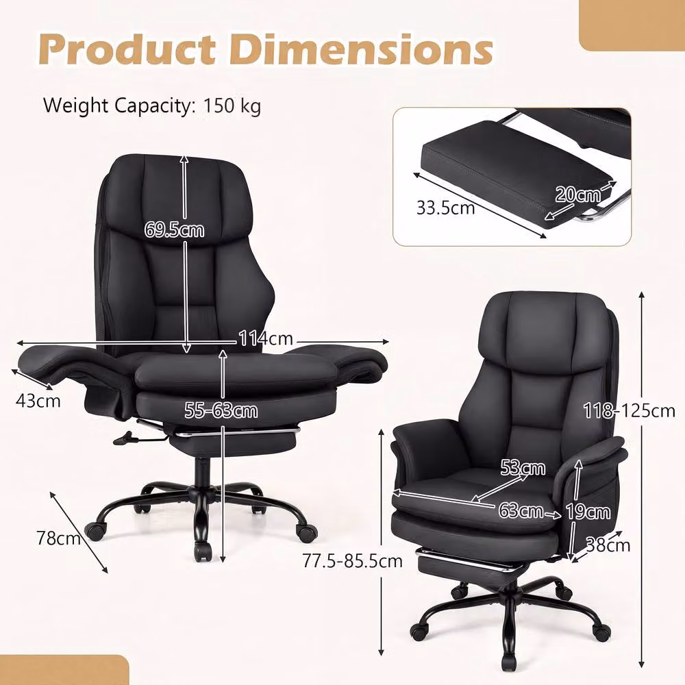 Gymax Big and Tall Black Leather Executive Office Chair with Headrest and Armrests – 2