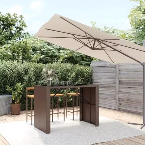 vidaXL Brown Poly Rattan Bar Table with Glass Top, W/D/H: 145 x 80 x 110 cm – 2