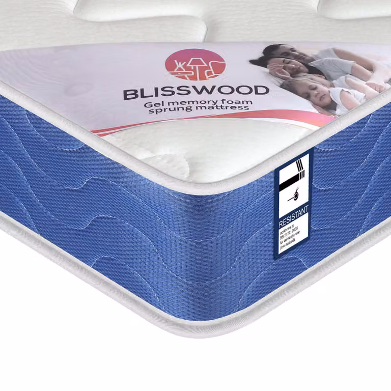 DHS Hybrid Sprung Mattress with Cool Gel Memory Foam, Blue, W/D/H: 120 x 200 x 20 cm