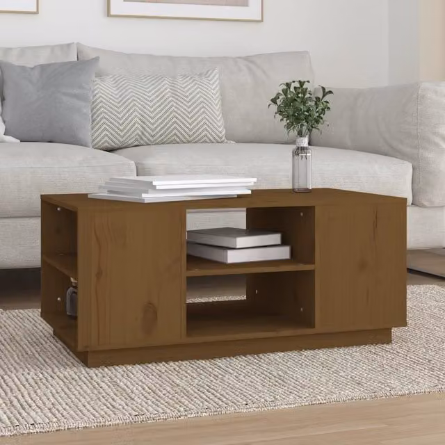 Berkfield Home Rustic Solid Wood Pine Coffee Table, Honey Brown, W: 90 cm, D: 49 cm, H: 40.5 cm