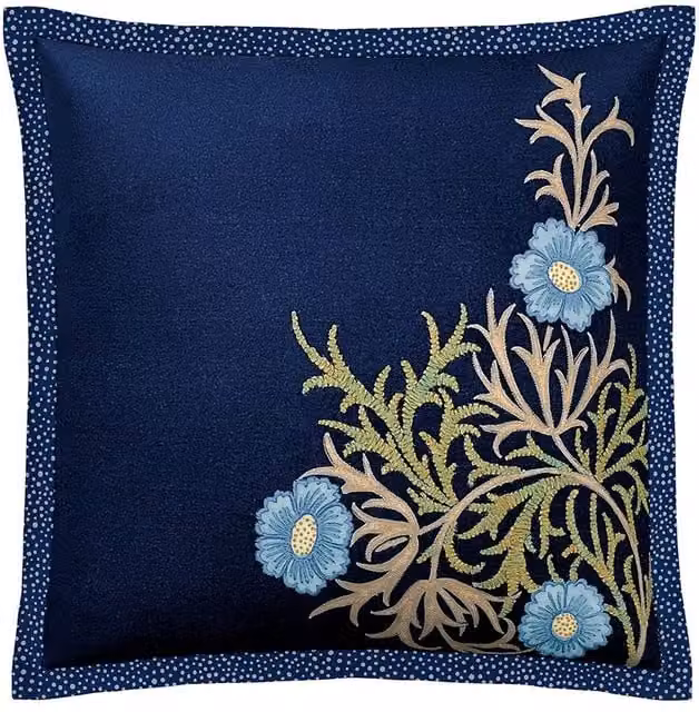 Morris & Co Seaweed Floral Cotton Square Cushion in Blue and Green, W x W: 50 x 50 cm