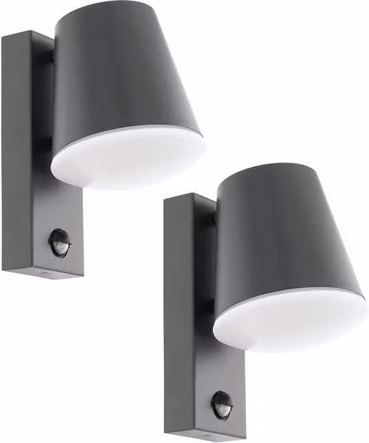 Loops 2 Pack Anthracite Steel Outdoor Wall Lights with PIR Motion Sensor, IP44 Rated, E27 Socket