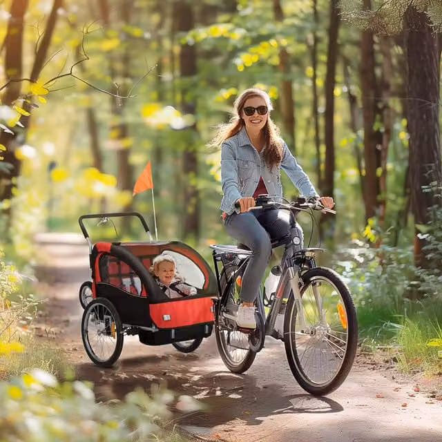 HOMCOM 2-Seat Convertible Bike Trailer and Stroller in Red