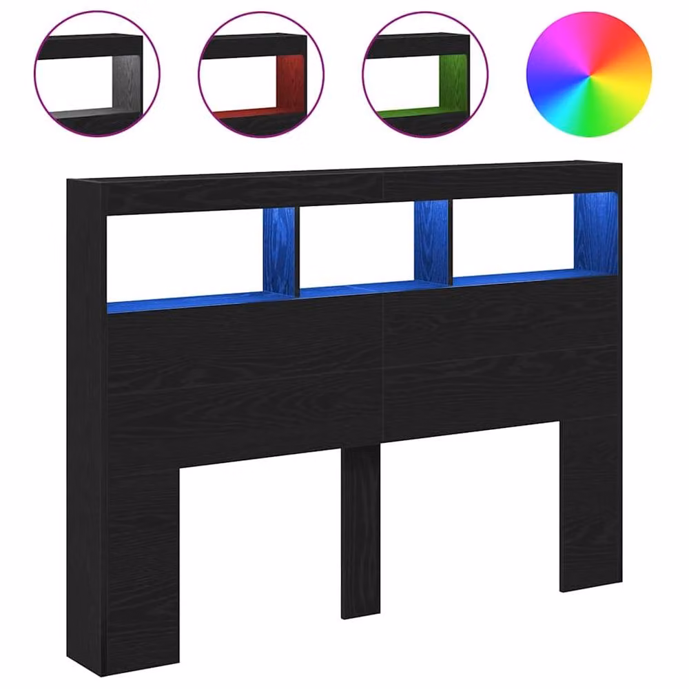 Berkfield Home LED Headboard Cabinet in Black Oak, W/D/H: 140 x 17 x 102 cm – 3