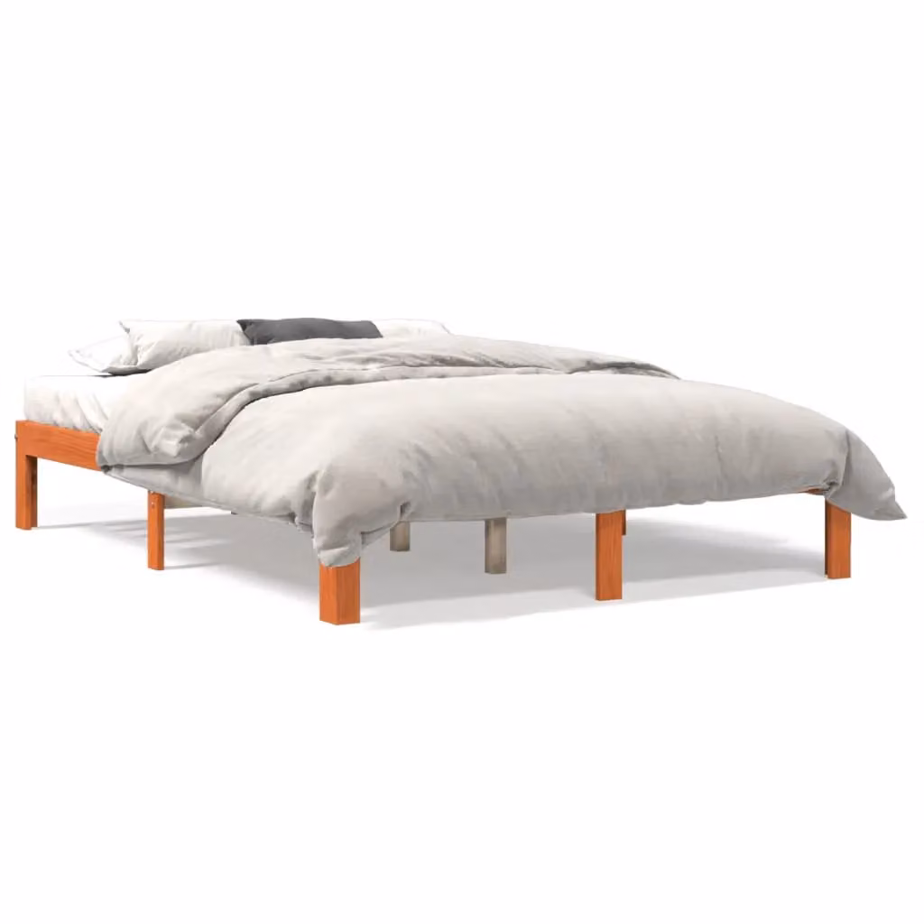 Berkfield Home Solid Wood Pine Bed Frame in Wax Brown, W/D/H: 140 x 190 cm – 2